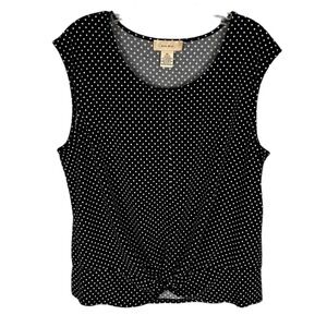 Diana Belle XL Black Polka Dot Top Twist Hem Jersey Knit Classic CapsuleWardrobe